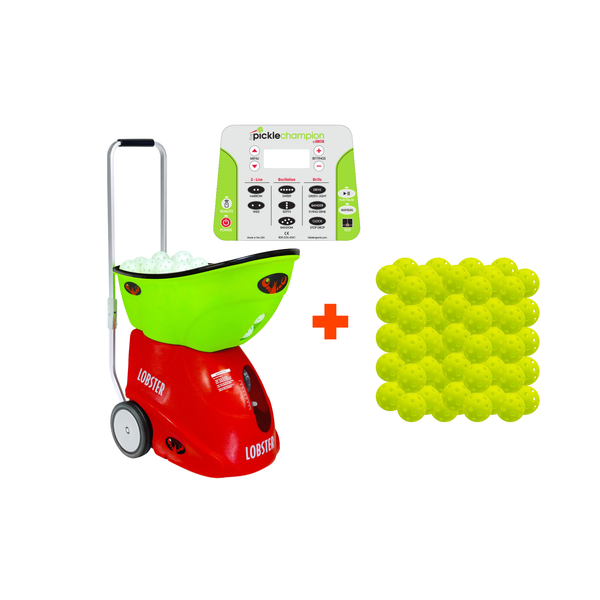 Pickle Champion mit 20-Funktionen-Fernbedienung + Lobster Pickleball, grün, 100 Stück